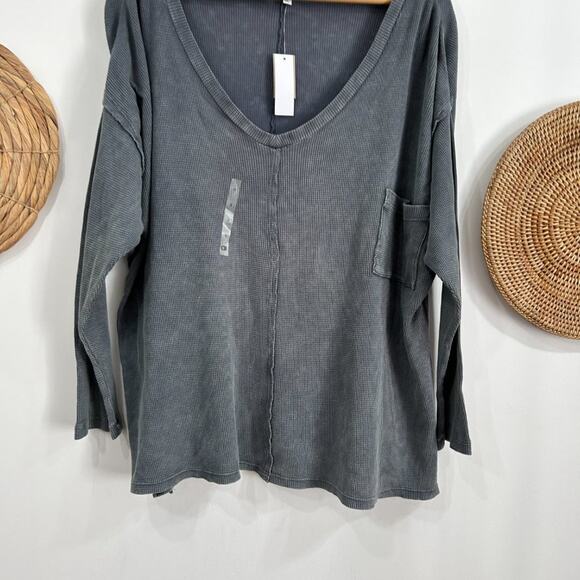 NEW Buckle BKE Blue Oversized Waffle Knit Thermal Long Sleeve Tee T-Shirt Small - Picture 4 of 6